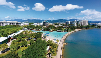 Cairns waterfront and tropical coastline in Queensland, Australia