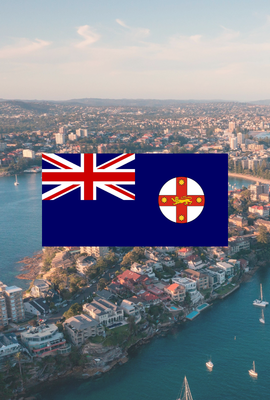 New South Wales cityscape with the state flag of Australia