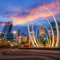Perth city centre and Elizabeth Quay in Western Australia