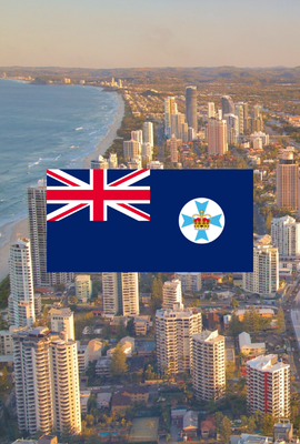 Queensland coastline with the state flag of Australia