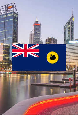 Perth cityscape with the Western Australia state flag